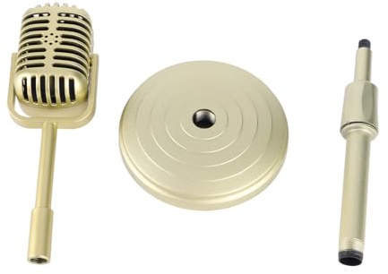 Vintage-Mikrofon-Requisiten-Modell, Mikrofon-Tischdekoration mit Ständer, Retro-Stil-Mikrofon-Requisiten-Set für Fotografie (Golden)
