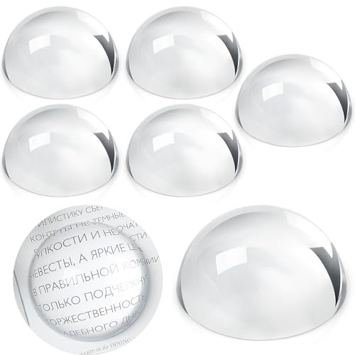 Briwooody 6 Pcs 6 Pcs Crystal Dome Magnifier Paperweights Glass Paperweight Reading Magnifying Glass Clear Optical Half Ball Lens for Office Desk Home Gift (2.36 Inch)