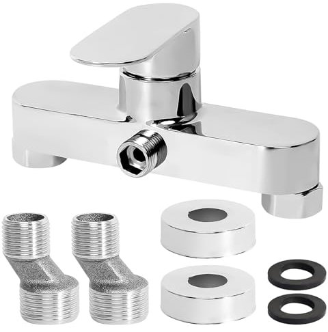 Miscelatore per Vasca da Bagno e Doccia con Cartuccia Ceramica, Argenteo Cromato con Bocca G ½