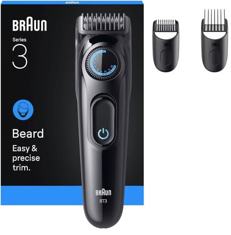 Braun Recortadora De Barba Series 3 BT3520, Barbero Recargable, +3 Accesorios De Afeitado, Lámina De Corte Ultra Afilada, 50 Min De Autonomía, 40 Longitudes, Negro/Azul