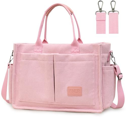 Tokeya Handtasche Damen Cord Umhängetasche Damen Groß Tote Bag mit Mehrere Taschenfach, Kord Shopper Tasche Damens, Crossbody Bag Frauen Schultertasche für Arbeit Büro Reisen Einkaufen Schule, Rosa