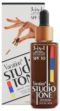 Vacation Studio Tone SPF 50 Sunscreen Bronzing Drops For Face, Sunkissed Skin Bronzer, Makeup-Friendly Tan Drops, Non-Comedogenic, Broad Spectrum Sun Block, Vegan & Cruelty-Free, 1 Fl. Oz.