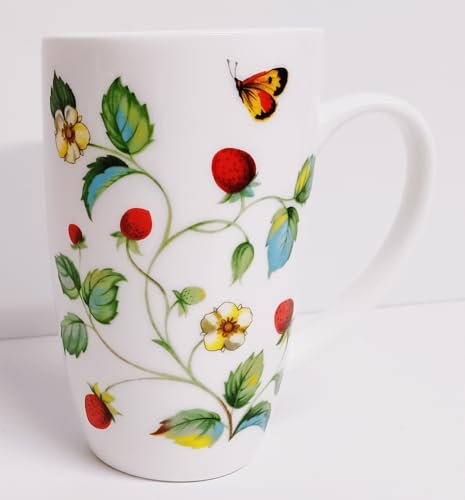 Rainbow Decors Mug en porcelaine anglaise Motif fraises et papillons 425 ml