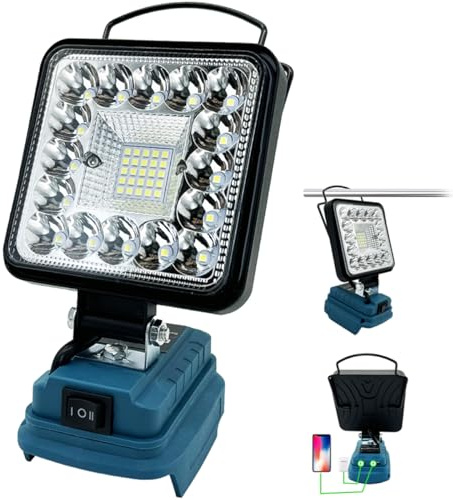 Batterilampa för Makita 18 V batteri, 48 W 4 800 LM LED-arbet, strålkastare bärbar strålkastare byggarbetsplat, med 2 USB för camping, bilreparationer, nödersättning för Makita DML816