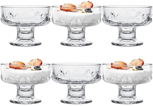 ICEBLUEOR Set of 6 Glass Dessert Bowls, 220ml Clear Ice Cream Bowls, Sundae Glasses, Prawn Cocktail Glasses, Trifle Bowl Dessert Cups for Ice Cream, Sundae, Yogurts, Appetizer, Salad, Fruit