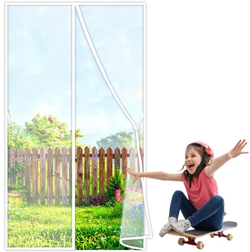 Mosquitera Magnética Para Puertas, 235x200cm Cortina Mosquiteras Magnética de Malla Antiinsectos con, Sellado Automático, Fácil de Ensamblar JPP1k Blanco