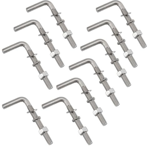 Kit mit 10 L-förmigen Gewindebolzen, M6 x 70 mm, aus Edelstahl 304, quadratische Schrauben und Aufhängehaken