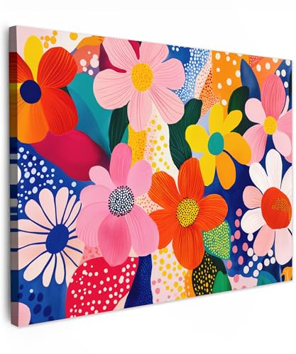 MuchoWow© Cuadros Decoracion Salon Modernos Dormitorios Cuadro Decorativos | 80x60 cm - de Lienzos Decorativo Decoración Cabecero Cama Colores - Flores - Motas