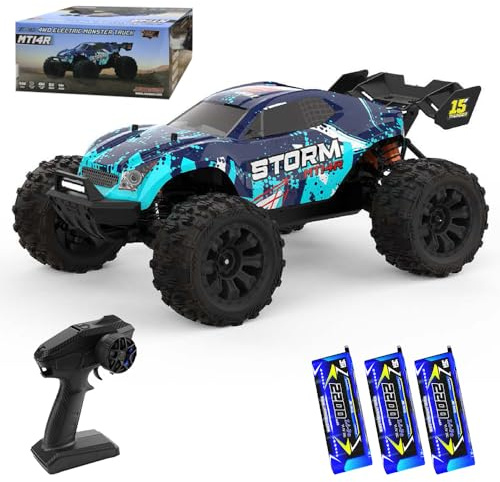 X-Verse 1:14 100KM/H Ferngesteuertes Auto, 4WD Wasserdichtes RC Autos mit 3S Bürstenloser Motor, 2.4GHz All Terrain Offroad RC Truck Truggy für Erwachsene - 3 Batterien(Blau)