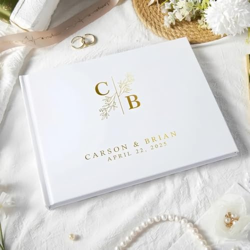 Diario De Recuerdos De Boda Personalizado, Libro De Firmas Personalizado Libro De Invitados De Boda De Tapa Dura Álbum De Fotos Con Lámina Dorada 11.7x 8.2in 60 Hojas