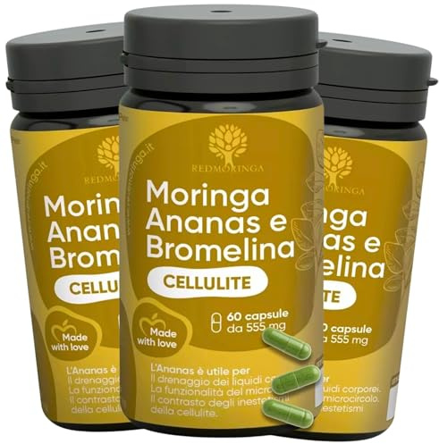 Bromelina Forte Drenante 5000 GDU - NUOVA FORMULA 100% Naturale Drenante Anticellulite | Bromelina Integratore Cellulite con Moringa Bio e Ananas | 180 Capsule Vegane Made in Italy | RedMoringa