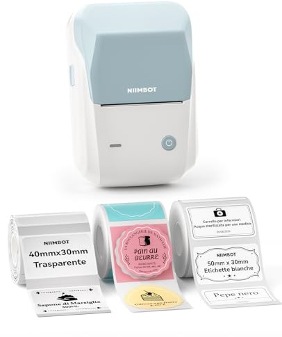 NIIMBOT B1 - Etiquetadora Bluetooth con Etiquetas con 3 Rollos de Etiquetas Anchas, Impresora de Etiquetas Adhesivas, Compatible con iOS Android y PC, para Oficina, Tienda, casa, Cocina (Azul)