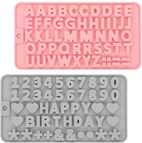 2 Stück Silikonform Buchstaben Zahlen Fondant Schokoladenform Silikon Gummy Formen für Kuchen Keks SüßIgkeiten Geburtstagsparty Schmuckherstellung Anhänger Dekoration