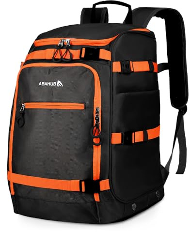 Abahub Skischuhtasche mit Helmfach Skischuhrucksack 50L 1680D Nylon wasserabweisend gepolstert Skischuhe Rucksack für Snowboard Skihelm und Zubehör Skiing Boot Bag Schwarz