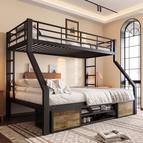 NovaFurnish Litera de 90 x 200 cm + 140 x 200 cm, con zapatero, estante, barandillas de seguridad, escalera certificada EN747, sin colchón (negro)