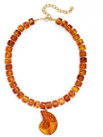 CLASSYZINT Brown Bead Necklace with Conch Shell Pendant Seashell Necklace Beach Holiday Accessory