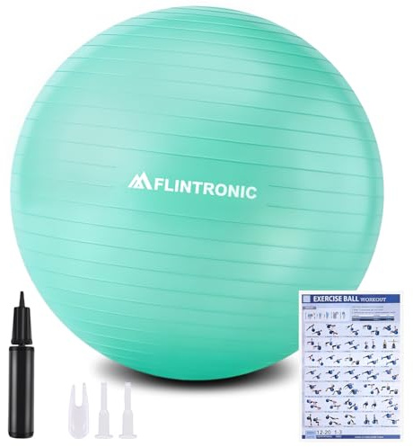flintronic 65cm Palla Fitness, Anti-Scoppio e Stabilità, con Pompa, Strumento Tappo Pompa, E Manuale per Ginnastica, Yoga, Esercizi di Equilibrio, Allenamento, Fitness
