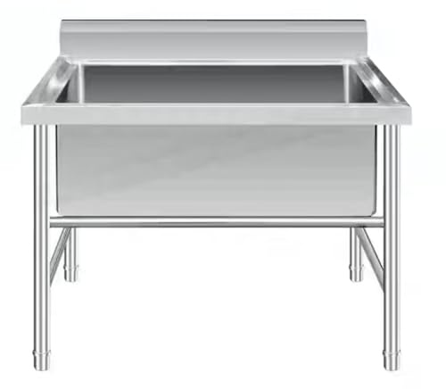 Lavello da cucina grande in acciaio inox a vasca singola, autoportante, per lavanderia industriale (100 x 60 x 80 cm, profondità: 30 cm)