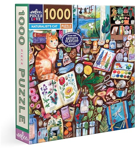 Eeboo – Pussel 1 000 bitar Naturalist's Cat - vuxenpussel 1 000 bitar i kartong - Pusselmått 58,4 cm x 58,4 cm