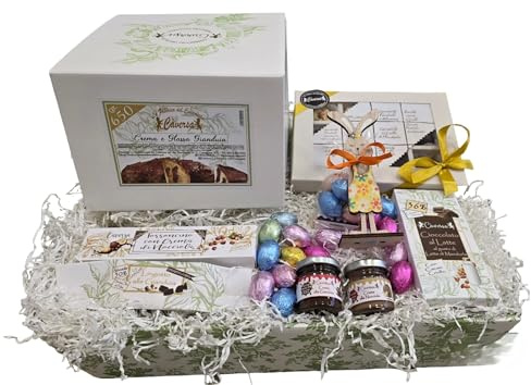 Càversa - Cesto Pasquale con Colomba Artigianale 650g, Ovetti, Torroncino, Crema, Scatolo Nudi – Idea Regalo Pasqua