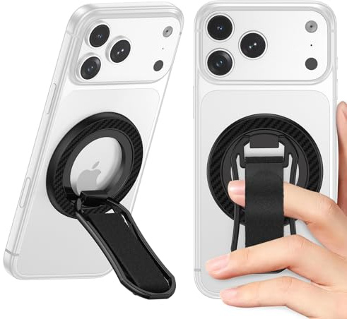 Magnetic Phone Ring for Magsafe Grip Stand, 360° Rotating Finger Loop Kickstand with Soft Strap Magnet Cellphone Grip Holder for Mag Safe Ring Holder iPhone 17 Pro Max Air 16 Pro 15 14 13 12, Black