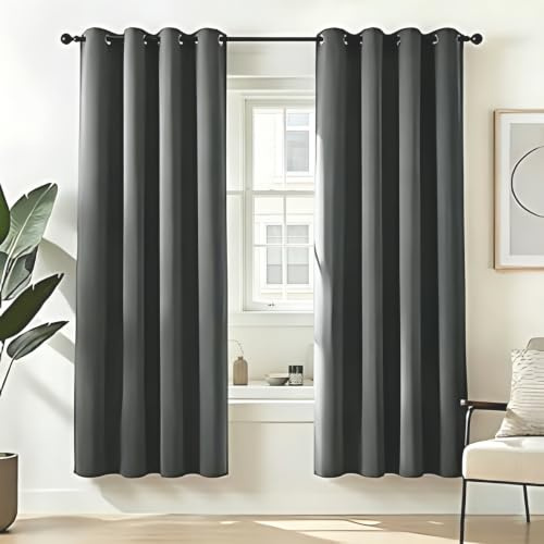 Gluhbirnen Verdunkelungsvorhang mit Ösen, 2er Set H 145 x B 140 cm, Vorhang Blickdicht, Thermovorhang Kälteschutz, Vorhänge Wohnzimmer, Vorhänge Schlafzimmer, Weich und Angenehm Anzufassen, Grau