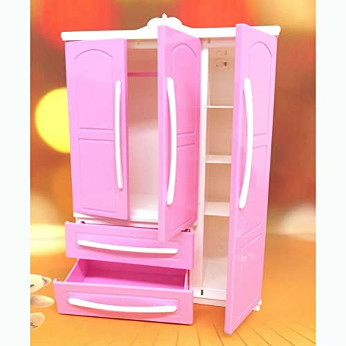 Naroote Puppenschrank, Garderobenmöbel mit zu öffnenden Türen, Rosa Schrank für Spielzeugzubehör, Ideal für die Aufbewahrung von Puppenkleidung und Schmuck, Puppenhausdekoration,