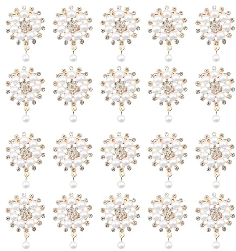 Gaomumu 20PCS Rhinestone Pearl Decoration, Fashion Diamond-Embedded Pearl Flower Brooch, Alloy Clothing Flower Button, Elegant Chest Pin for Women’s Decoration