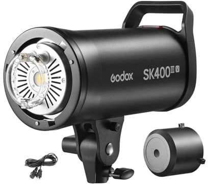 Godox SK400IIIV Flash de studio sans fil 2,4 G 400 Ws Flash GN65 5700 ± 200 K Flash 0,1-1,5 s Temps de charge du flash 1/200-1/380s avec lampe de réglage LED 10 W, montage Bowens