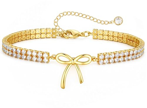 Turandoss Gold Bracelets for Women, Dainty Bow Tennis Bracelets for Women