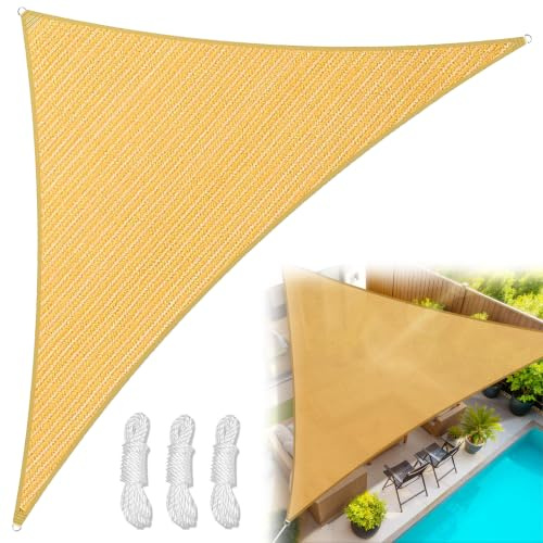 GmwyCzV Toldo Vela Triangular 2x2x2 m, Toldo Vela de Sombra Impermeable Triangular, Protección Rayos UV con Anillo en D y Cuerdas de Fijación, para Terraza Exterior Patio Jardín - Amarillo