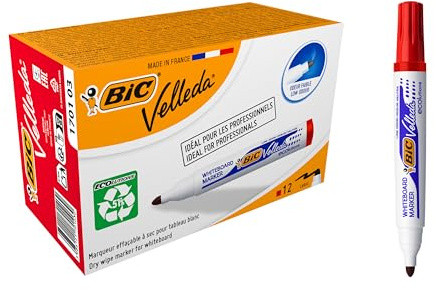 BIC 1701 Whiteboard Marker Velleda ECOlutions (Rundspitze, Strichstärke 1,4 mm) Schachtel à 12 Stück, rot