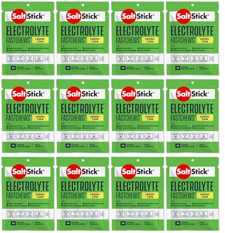 SaltStick Pack de pastilles Electrolyte à croquer Fastchew - saveur Citron - 12 sachets de 10 pastilles