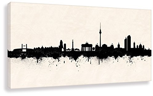 Kunstbruder Berlin Wandbild - Berliner Skyline SW (div. Größen) - Streetart Arbeitszimmerbild 40x80cm / Kunstdruck als Leinwandbild/fertig zum aufhängen