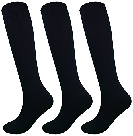 Fitliva Teen Juniors High Knee Athlete Long Tube Sports Socks (3Pack-Black)