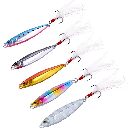 Sougayilang - Leurres de pêche avec cuillères en métal qui coulent, micro leurres de jigging, B-2,56in/0,88oz - 5 pièces avec boîte