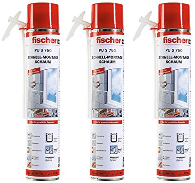 Fischer 40301 Schnellmontageschaum PU S 750 45 Liter 1K-Standard-Adapter 3 Stück