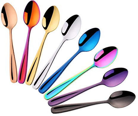SBOMHS Teaspoons Set of 8 Coloured Coffee Spoons Stainless Steel Dessert Spoons 5.5 Inch/14 CM