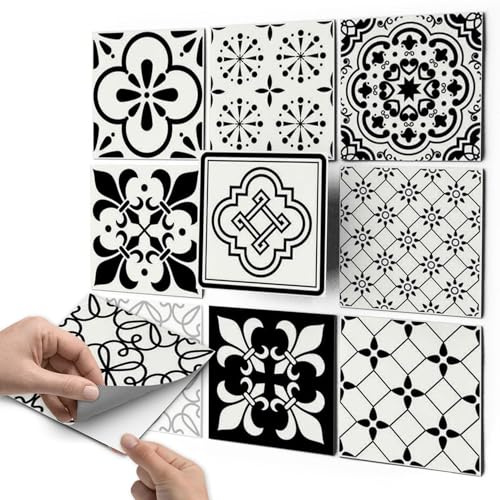 CREATISTO Fliesenfolie Fliesenaufkleber Mosaikfliesen - Klebefolie Aufkleber für Fliesen I Klebefliesen Deko Folien für Fliesen Ornament in Bad u. Küche (15x15 cm I 9 -Teilig)