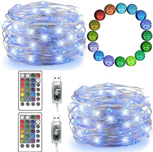 FANSIR LED String Lights, 2 Set 50 Led USB Powered Multi Color Changing String Light with Remote, 4 Modes Twinkle Fairy Lights for Indoor Outdoor Garden Party Wedding Xmas Decor (16 Colors)