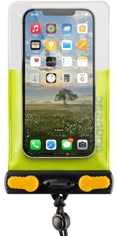 Aquapac Economy Waterproof Green Phone Case, Lanyard, iPhone and Android, Made in the UK, Watersports, Travel Essential, 5 Year Warranty, Eco Friendly, Hiking, Running Accessory