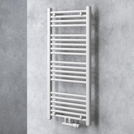 doporro Scaldasalviette Termoarredo da Bagno 100x50 cm per Parete | Colore Bianco, Acciaio al Carbonio, Montaggio a Parete, Riscaldamento ad Acqua Calda, Funzione Portasciugamani