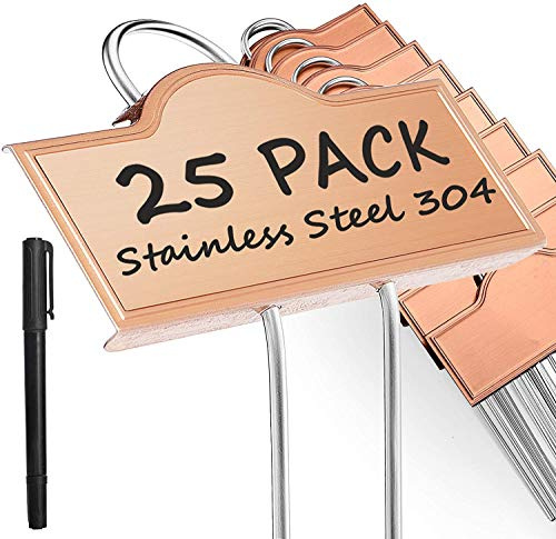 Motovecor Metal Plant Labels for Garden 25 Pack, DIY Plant Markers Tags 10.75 Inch Waterproof for Flowers, Vegetables, Herbs, Seedlings(Gold Rose)