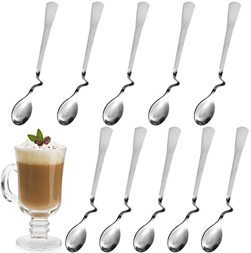 Edelstahl Honiglöffel,Forreen 10 Stück Marmelade Löffel Milch Kaffee Rührlöffel Hängender Tassenlöffel Latte Macchiato Löffel Longdrinklöffel mit Knick für Zuhause Büro Café Reisen