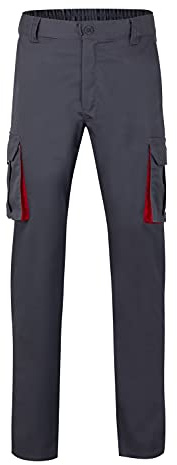 VELILLA 103024S; stretchbyxor, tvåfärgad, flera fickor, grå och röd, storlek 54
