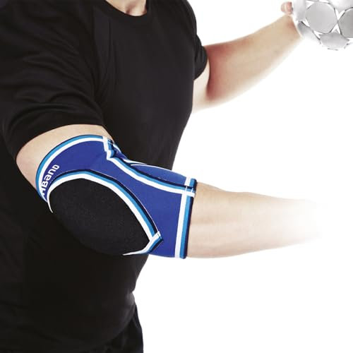 Rehband PRN Ellenbogenbandage für Sport Größe S/M/L/XL/XXL - Handballbandage mit Polsterung, Ellenbogenschoner für Hand- und Volleyball - entlastet und bietet Kompression, Farbe:Blau, Größe:XL