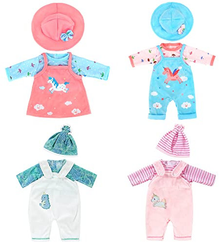 ZWOOS Puppenkleidung für New Born Baby Puppen 35-43 cm, Geschenke für Mädchen, Kinder, 4er-Pack
