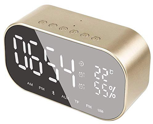 Radio reloj despertador digital,relojes despertadores pequeños para dormitorios - Altavoces estéreo duales de 3 W,pantalla regulable con dígitos LED,repetición fácil,temporizador de sueño (color:plate