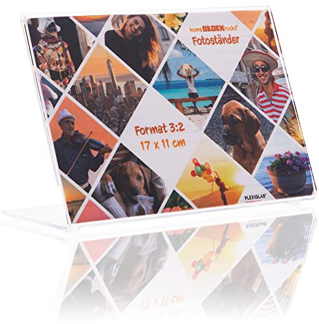 Fotoständer (Bilderrahmen) im Foto-Format 17 x 11 cm Fotoaufsteller als glasklarer Bilderständer, Fotorahmen, rahmenloser Bildhalter als Aufsteller aus PLEXIGLAS für ihre Lieblings-Fotos und Bilder