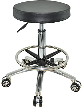 VAKON SALON - Rollhocker auf Rollen höhenverstellbar, Drehhocker, Rollhocker, Praxishocker, Bürohocker, Arbeitshocker, höhenverstellbar von 55-75 cm mit Fußring
